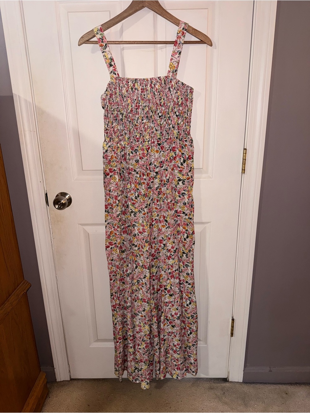 Floral Smocked Strap Jumpsuit - Pink Floral
